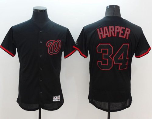Nationals #34 Bryce Harper Black Fashion Flexbase Authentic Collection Stitched MLB Jersey - Click Image to Close